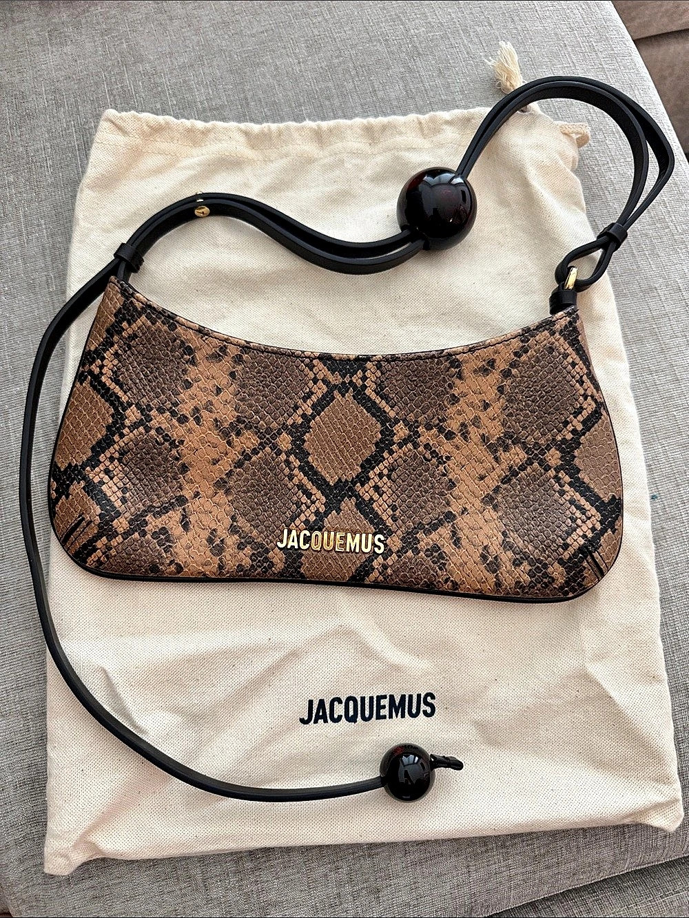 Jacquemus Le Bisou Perle brown Shoulder Bag Snake Print
